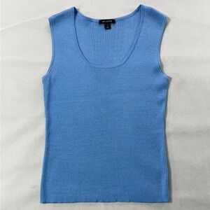 St John Sleeveless Knit Top Women Medium Blue Wool Rayon Square Neckline Classic
